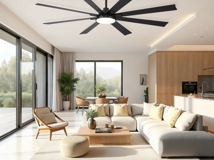 Large Ceiling Fan With Dimmable LED Light 8 Blades Remote Control, Reversible DC Motor