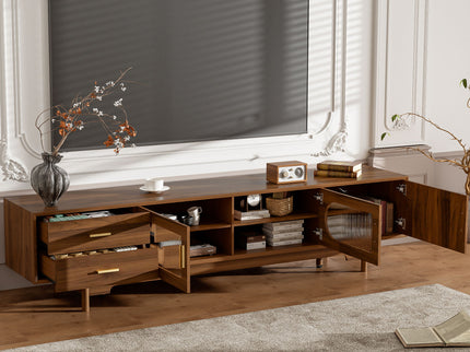 Modern TV Stand With Fluted Glass Doors & 2 Drawers