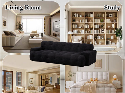 Cloud Series Minimalist Button Tufted Square Arm 3 Seater Sofa