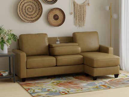 2 Piece Sofa With Chaise, Comfortable Seating For 3, Tapered Feet, USB Charging Console - Brown