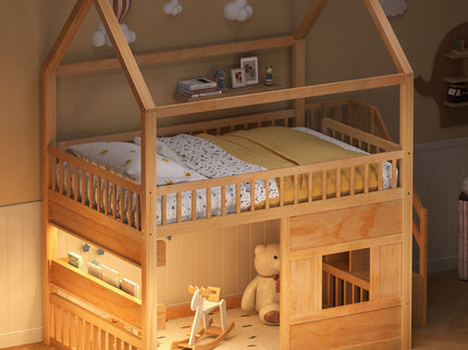 House Bed With Built-In LED Shelf Light