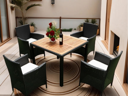 Outdoor Patio Wicker Dining Set With Acacia Wood Top