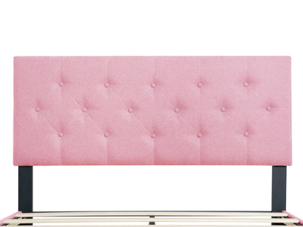 Modern Upholstered Platform Bed Frame With Button Tufted Fabric Headboard
