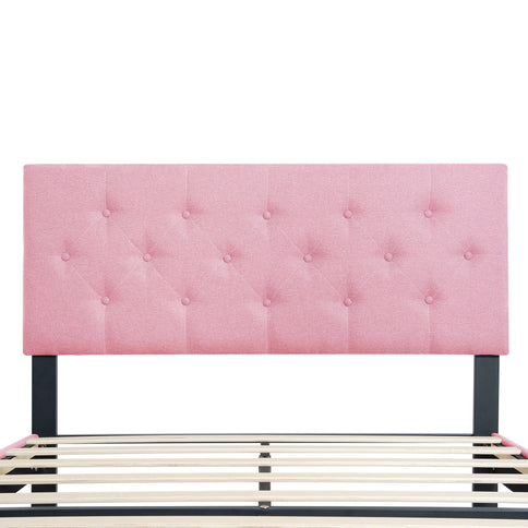 Modern Upholstered Platform Bed Frame With Button Tufted Fabric Headboard