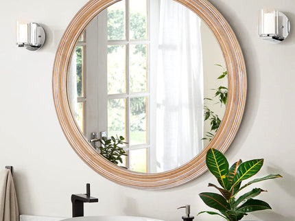 Round Wall Mirror With Ribbed Frame