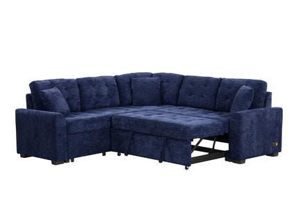 L-Shape Sofa Bed Pull-Out Sleeper Sofa With Wheels, USB Ports, Power Sockets For Living Room
