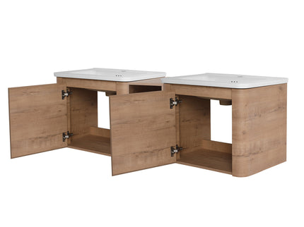 Wall Mounted Bathroom Vanity With Sink And Storage Shelves, Soft Close Doors