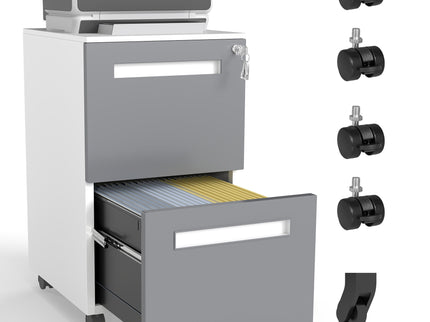 2-Drawer Mobile File Cabinet With Lock,On 360° Wheels, Holds A4/Letter/Legal Files - White