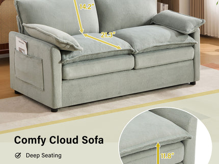 Modern Loveseat Sofa, Upholstered Couch With Side Storage Pockets
