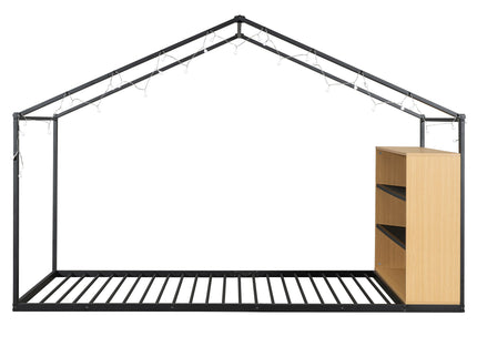 Bed House Frame With Shelves And Lights