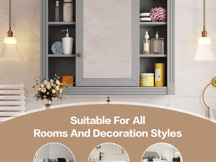 Wall Mounted Bathroom Storage Cabinet With Mirror, Cabinet With 6 Open Shelves And Adjustable Interior
