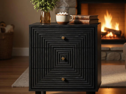 3 Drawer Nightstand - Black - Wood