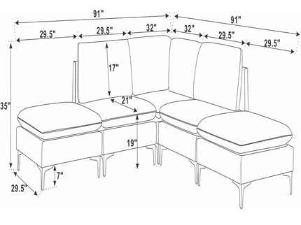 Upholstered Modular Sectional With Tall Legs, Medium Firm Seat