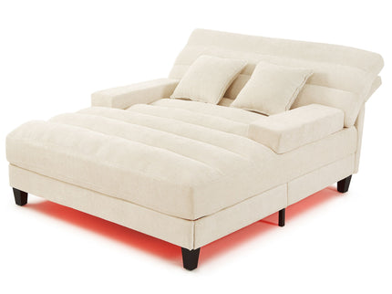Chaise Bed Lounge Sofa Chair With Adjustable Backrest And LED Light Strip