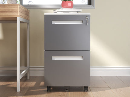 2-Drawer Mobile File Cabinet With Lock,On 360° Wheels, Holds A4/Letter/Legal Files - White