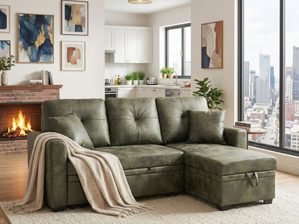 Sectional Sofa With Pull Out Bed, Reversible Chaise