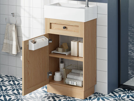 Bathroom Vanity With Reversible Resin Sink, Cabinet & Zinc Alloy Handles - Wood