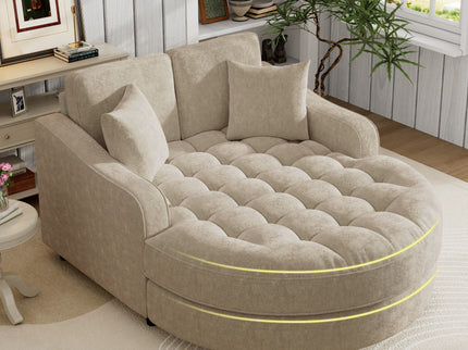 Modern Chaise Lounge Upholstered Sofa Couch With Tufted Seat And Detachable Pillows For Living Room