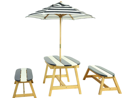 Naturally Playful Kids Picnic Table With Umbrella, Indoor / Outdoor Fun - Blue / White Stripes