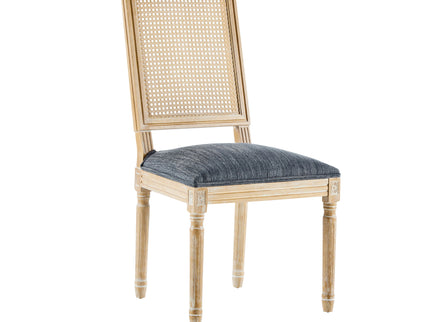 French Country Dining Chair With Rectangular Cane Backrest And Smooth Upholstered Seating