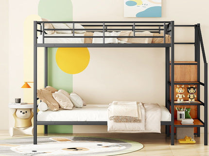 Bunk Bed With Lateral Storage Ladder And Wardrobe