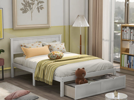 Full Size Platform Bed With Under Bed Drawers - White