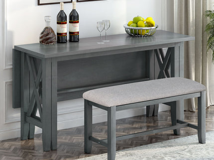 Foldable Dining Set For 6 With 4 Chairs And Bench, Space Saving Design - Gray
