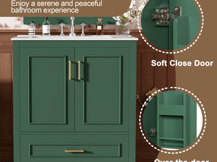 Bathroom Vanity With Sink, 1 Divided Drawer And 2 Soft Close Doors With Double Shelf