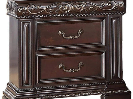 2 Drawer Nightstand, Carvings Bedside Table, Bedroom Furniture - Cherry