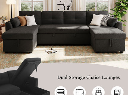 U-Shaped Sectional Sofa Bed With Storage And USB Ports