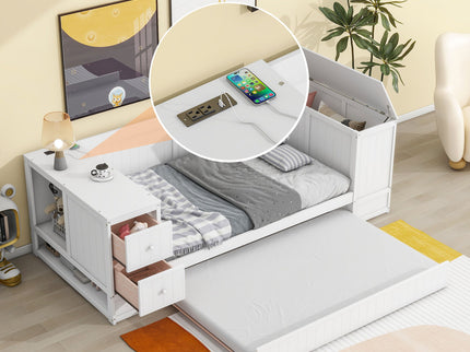 Daybed With Storage Arms, Trundle And Charging Station