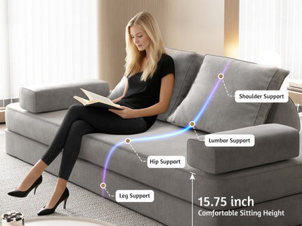 Multifunctional Convertible Sofa Bed With 2 Tumbler Backrests And 2 Pillows, Deep Seat Couch
