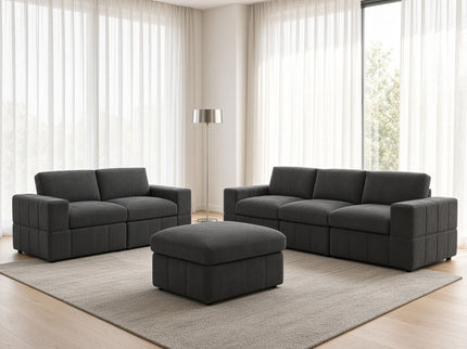 Oversized Modular Sectional Sofa Set With Loveseat & Ottoman, 6 Piece Living Room Furniture - Dark Gray