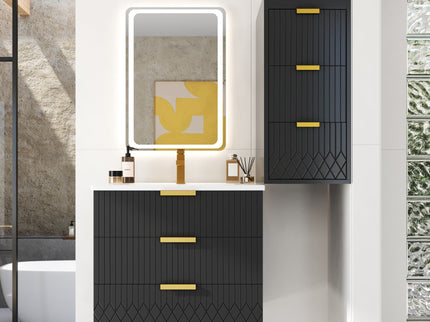 Wall Mounted Floating Cabinet With Side Cabinet Combo, Rectangular Ceramic Sink Vanity