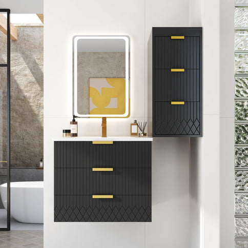 Wall Mounted Floating Cabinet With Side Cabinet Combo, Rectangular Ceramic Sink Vanity