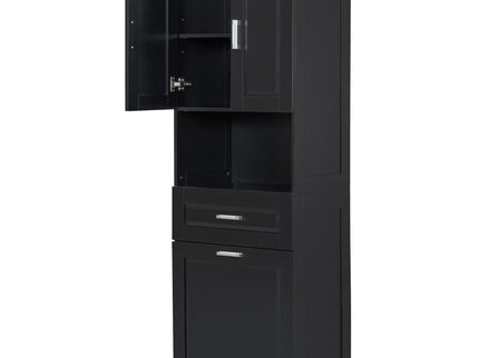 Tall Bathroom Cabinet With Tilt-Out Laundry Basket And Upper Storage