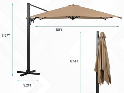 Round Cantilever Patio Umbrella With 360 Rotation & Infinite Tilt Adjustment