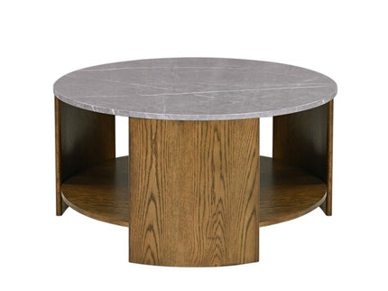 Keegan - Round Coffee Table With Shelf - Oak