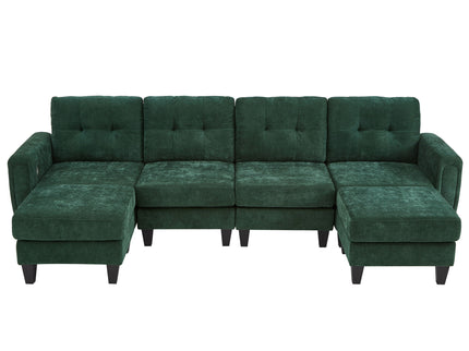 Modular Sectional Sofa With Movable Ottomans, USB Ports & Side Tables