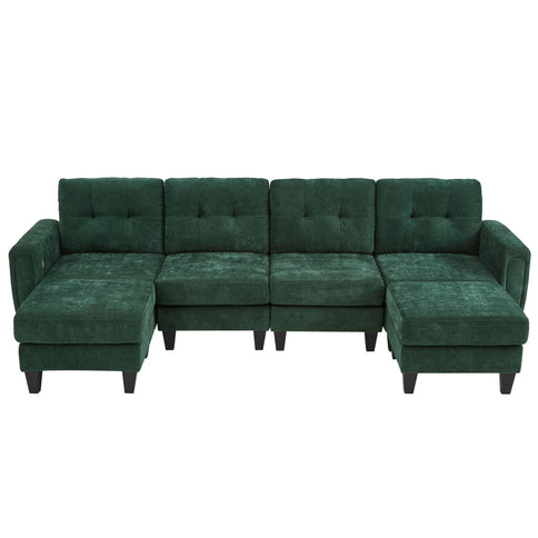 Modular Sectional Sofa With Movable Ottomans, USB Ports & Side Tables
