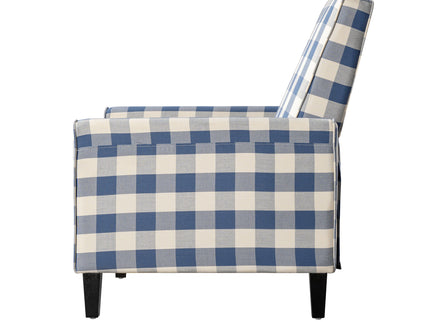 Buffalo Plaid Push Back Recliner Chair For Living Room - Blue / White