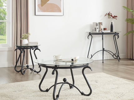 Tempered Glass Surface Console Table Coffee Table With Sturdy Construction For Living Room (Rustic) - Black