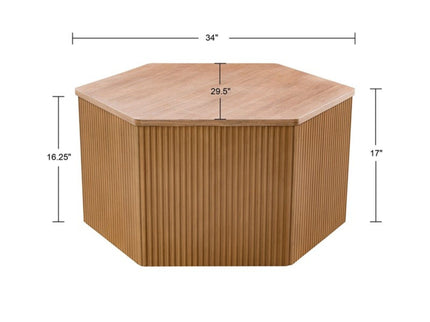 Hexagon Coffee Table With Fluted Design - Natural