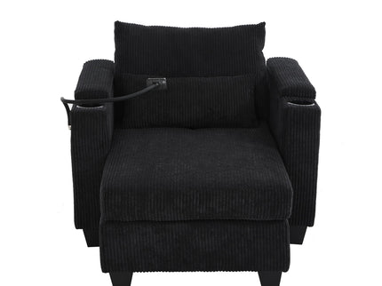 Convertible Chaise Lounge Sofa Chair With USB Ports, Cup Holders, Phone Holder And Storage