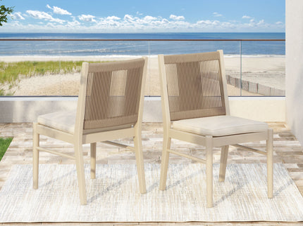 Cordoba - Dining Chair (Set of 2) With Acacia Wood Frame And Water Repellent Fabric - Beige / Yellow