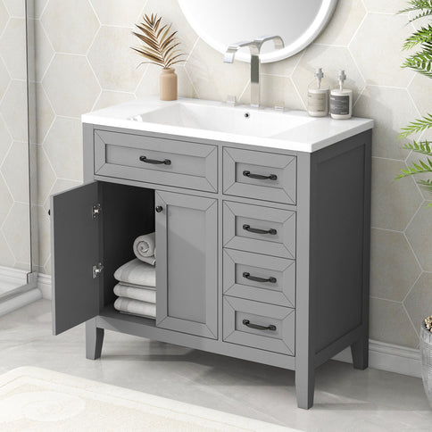 Modern Bathroom Vanity With Sink, Freestanding With Drawers And Doors