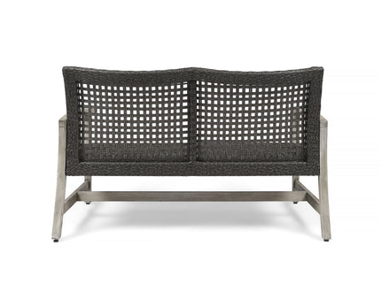 Hampton - Outdoor Wood And Wicker Loveseat - Gray