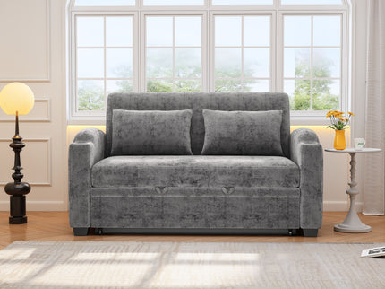 Pull Out Loveseat Sofa With Adjsutable Backrest, 2 Pillows, Cup Holders, USB Ports For Living Room