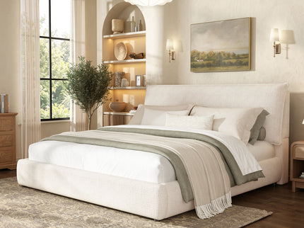 Upholstered Platform Bed Frame With Oversized Plush Pillow Headboard