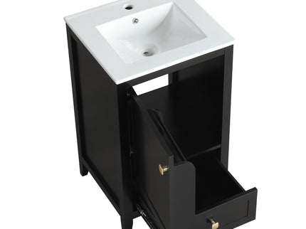 20" Bathroom Vanity With Sink Cabinet With Soft Closing Door, Drawer & Storage Rack - Black